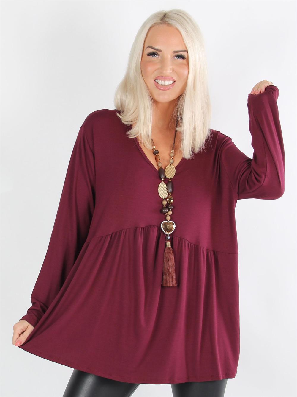 Sarah - Armygrøn langærmet peplum bluse i jerseystof